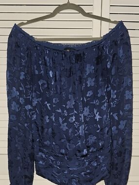 White House Black Market Blue Sheer Blouse — Size 10 Romantic and feminine